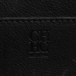 Pre Owned Carolina Herrera Black Monogram Embossed Leather Vendome Tote