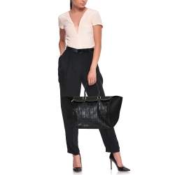 Pre Owned Carolina Herrera Black Monogram Embossed Leather Vendome Tote