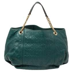 Pre Owned Carolina Herrera Green Monogram Leather Chain Hobo