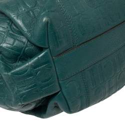 Pre Owned Carolina Herrera Green Monogram Leather Chain Hobo