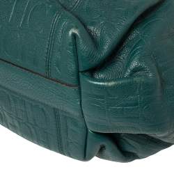 Pre Owned Carolina Herrera Green Monogram Leather Chain Hobo