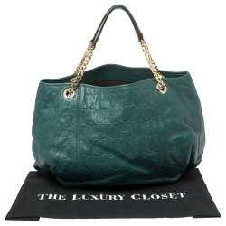 Pre Owned Carolina Herrera Green Monogram Leather Chain Hobo