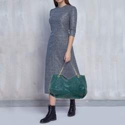 Pre Owned Carolina Herrera Green Monogram Leather Chain Hobo