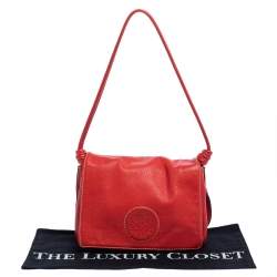 Pre Owned Carolina Herrera Red Leather Flap Shoulder Bag