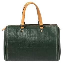 Pre Owned Carolina Herrera Green Monogram Leather large Andy Boston Bag