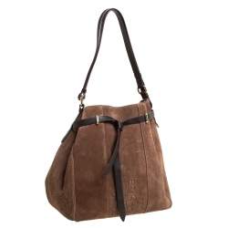 Pre Owned Carolina Herrera Brown Embossed Suede and Leather Bow Bucket Bag