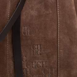 Pre Owned Carolina Herrera Brown Embossed Suede and Leather Bow Bucket Bag