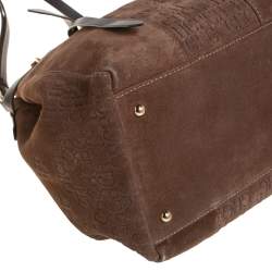 Pre Owned Carolina Herrera Brown Embossed Suede and Leather Bow Bucket Bag