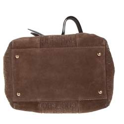 Pre Owned Carolina Herrera Brown Embossed Suede and Leather Bow Bucket Bag