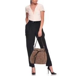 Pre Owned Carolina Herrera Brown Embossed Suede and Leather Bow Bucket Bag