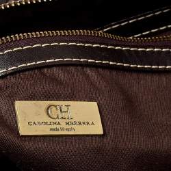 Pre Owned Carolina Herrera Beige/Brown Signature Studded Canvas and Leather Satchel