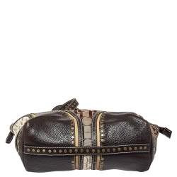 Pre Owned Carolina Herrera Beige/Brown Signature Studded Canvas and Leather Satchel