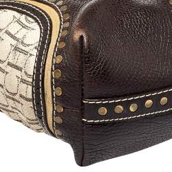 Pre Owned Carolina Herrera Beige/Brown Signature Studded Canvas and Leather Satchel
