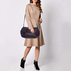 Pre Owned Carolina Herrera Dark Purple Grained Leather Boston Bag