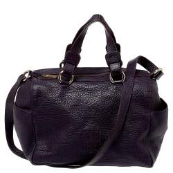 Pre Owned Carolina Herrera Dark Purple Grained Leather Boston Bag