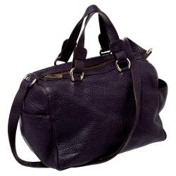 Pre Owned Carolina Herrera Dark Purple Grained Leather Boston Bag
