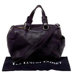 Pre Owned Carolina Herrera Dark Purple Grained Leather Boston Bag
