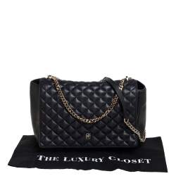 Pre Owned Carolina Herrera Black Quilted Leather Flap Chain Shoulder Bag