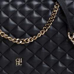 Pre Owned Carolina Herrera Black Quilted Leather Flap Chain Shoulder Bag