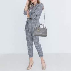 Pre Owned Carolina Herrera Grey Leather Charm Tote