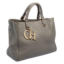 Pre Owned Carolina Herrera Grey Leather Charm Tote