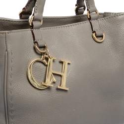 Pre Owned Carolina Herrera Grey Leather Charm Tote