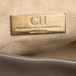 Pre Owned Carolina Herrera Grey Leather Charm Tote