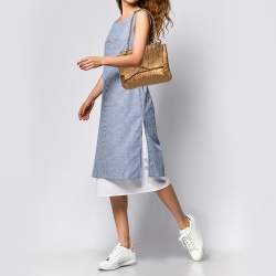 Pre Owned Carolina Herrera Gold Monogram Leather Audrey Shoulder Bag