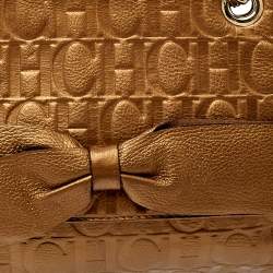 Pre Owned Carolina Herrera Gold Monogram Leather Audrey Shoulder Bag