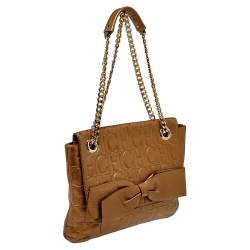 Pre Owned Carolina Herrera Gold Monogram Leather Audrey Shoulder Bag