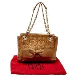 Pre Owned Carolina Herrera Gold Monogram Leather Audrey Shoulder Bag