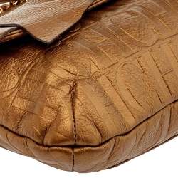 Pre Owned Carolina Herrera Gold Monogram Leather Audrey Shoulder Bag