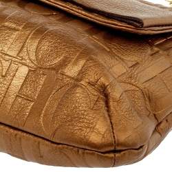 Pre Owned Carolina Herrera Gold Monogram Leather Audrey Shoulder Bag