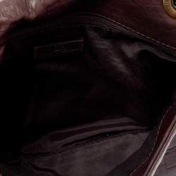 Pre Owned Carolina Herrera Dark Brown Monogram Embossed Leather Bow Flap Shoulder Bag