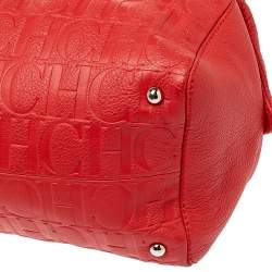 Pre Owned Carolina Herrera Red Embossed Leather Tassel Satchel