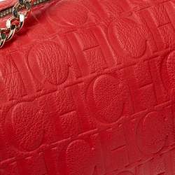 Pre Owned Carolina Herrera Red Embossed Leather Tassel Satchel