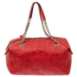 Pre Owned Carolina Herrera Red Embossed Leather Tassel Satchel
