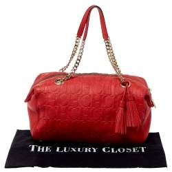 Pre Owned Carolina Herrera Red Embossed Leather Tassel Satchel