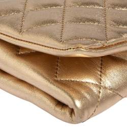 Pre Owned Carolina Herrera Metallic Gold Quilted Leather Flap Chain Clutch