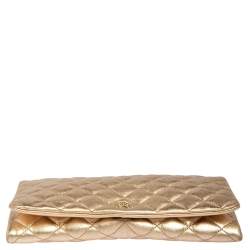 Pre Owned Carolina Herrera Metallic Gold Quilted Leather Flap Chain Clutch
