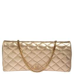 Pre Owned Carolina Herrera Metallic Gold Quilted Leather Flap Chain Clutch