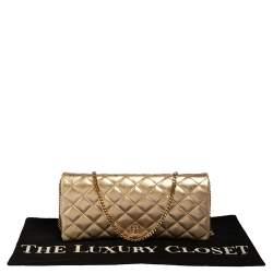 Pre Owned Carolina Herrera Metallic Gold Quilted Leather Flap Chain Clutch