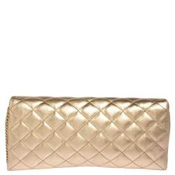 Pre Owned Carolina Herrera Metallic Gold Quilted Leather Flap Chain Clutch