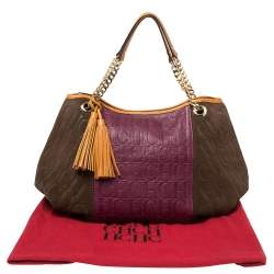 Pre Owned Carolina Herrera Multicolor Monogram Leather and Suede Tassel Hobo