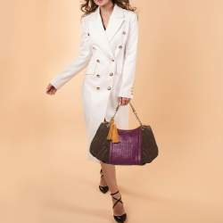 Pre Owned Carolina Herrera Multicolor Monogram Leather and Suede Tassel Hobo