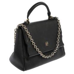 Pre Owned Carolina Herrera Black Leather Minuetto Flap Top Handle Bag