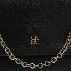 Pre Owned Carolina Herrera Black Leather Minuetto Flap Top Handle Bag