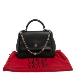 Pre Owned Carolina Herrera Black Leather Minuetto Flap Top Handle Bag