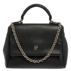 Pre Owned Carolina Herrera Black Leather Minuetto Flap Top Handle Bag