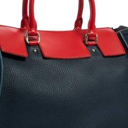 Pre Owned Carolina Herrera Navy Blue/Red Nubuck and Leather Vendome Tote